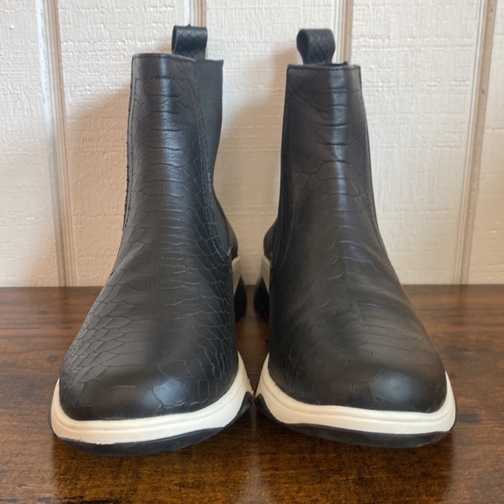 Chunky Sneaker Chelsea Pull -On Boot Faux Snake Leather Black & White - Picture 5 of 9